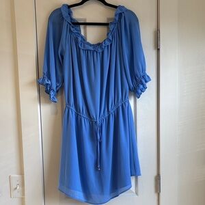 Naked Zebra | Blue Mini-Dress Elastic Neck/Sleeves Fully Lined Skirt Size Large